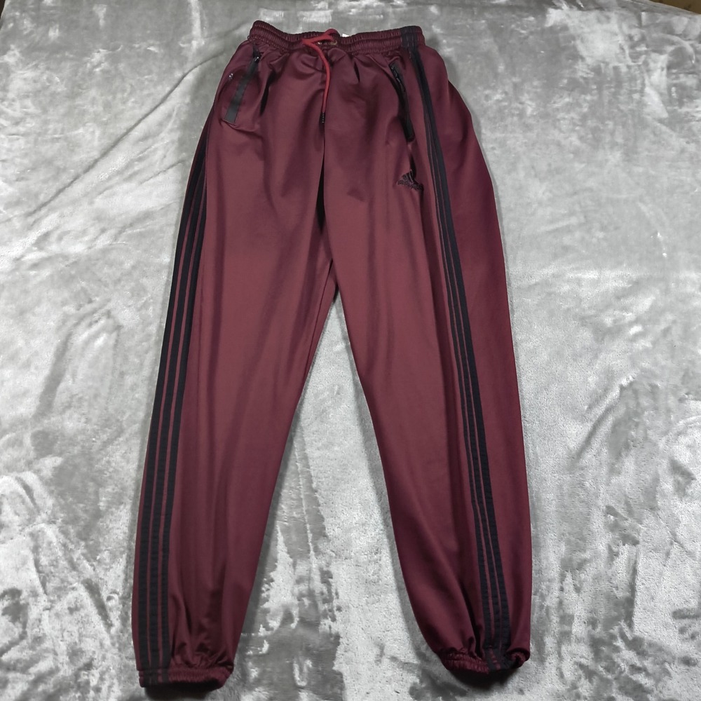 Adidas Track Pants Boys XL Red Tapered Zipper Pockets Jogger Performance Striped